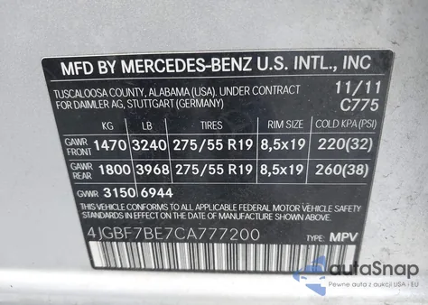 2012 Mercedes-Benz Gl 450 4Matic из США, поврежденный, VIN 4JGBF7BE7CA777200